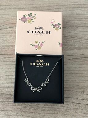COACH NIB Silver Crystal Bow Necklace - Women's Jewelry